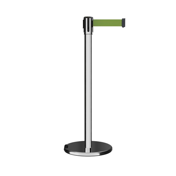 Montour Line Retractable Belt Rolling Stanchion, 2ft Pol.Steel Post  9ft. Olive ME530-PS-OL-90